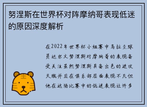 努涅斯在世界杯对阵摩纳哥表现低迷的原因深度解析